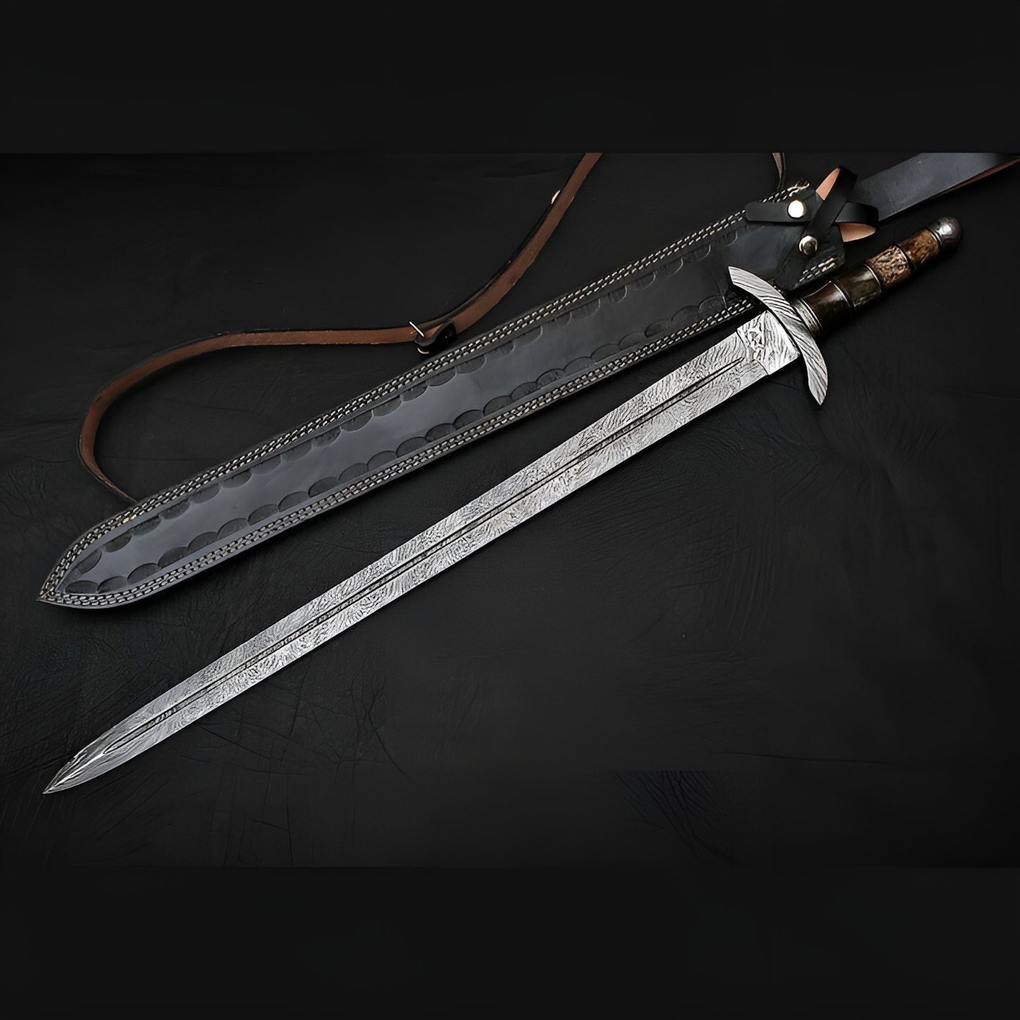 Black Handle Damascus Sword