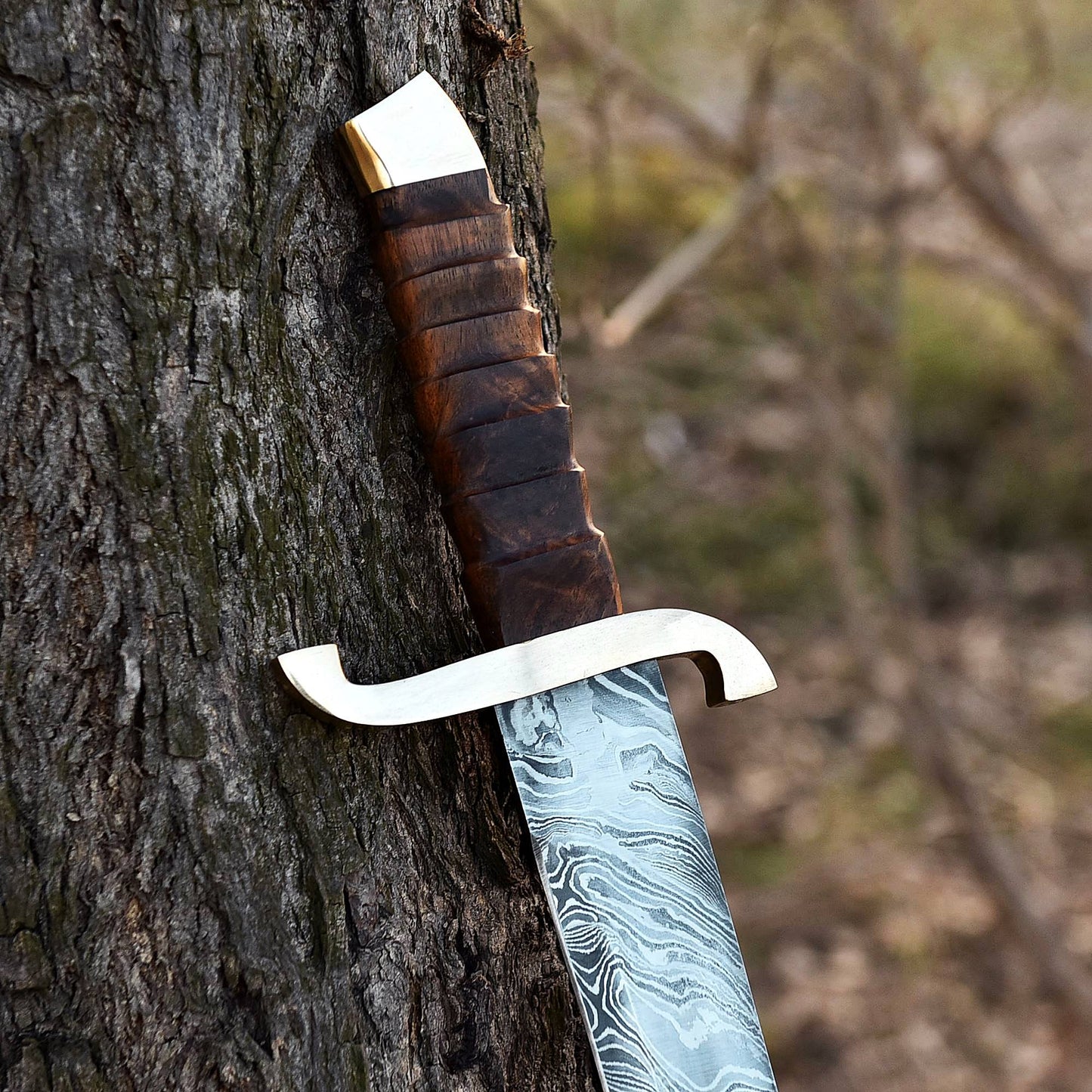 Celtic Sword, One Hand Viking Sword. Damascus Blade With Leather Sheath