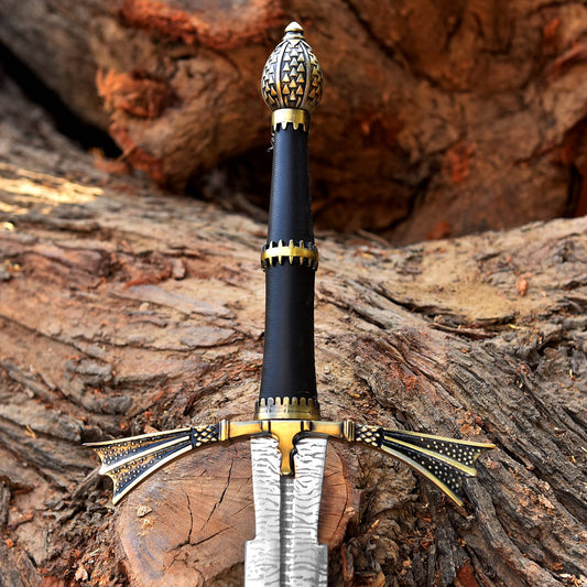 Dark Sister Sword, Gold Sword Real, Damascus Sword, LARP Swords, Long Sword with Leather Sheath, Costume Weapons, Viking Gift