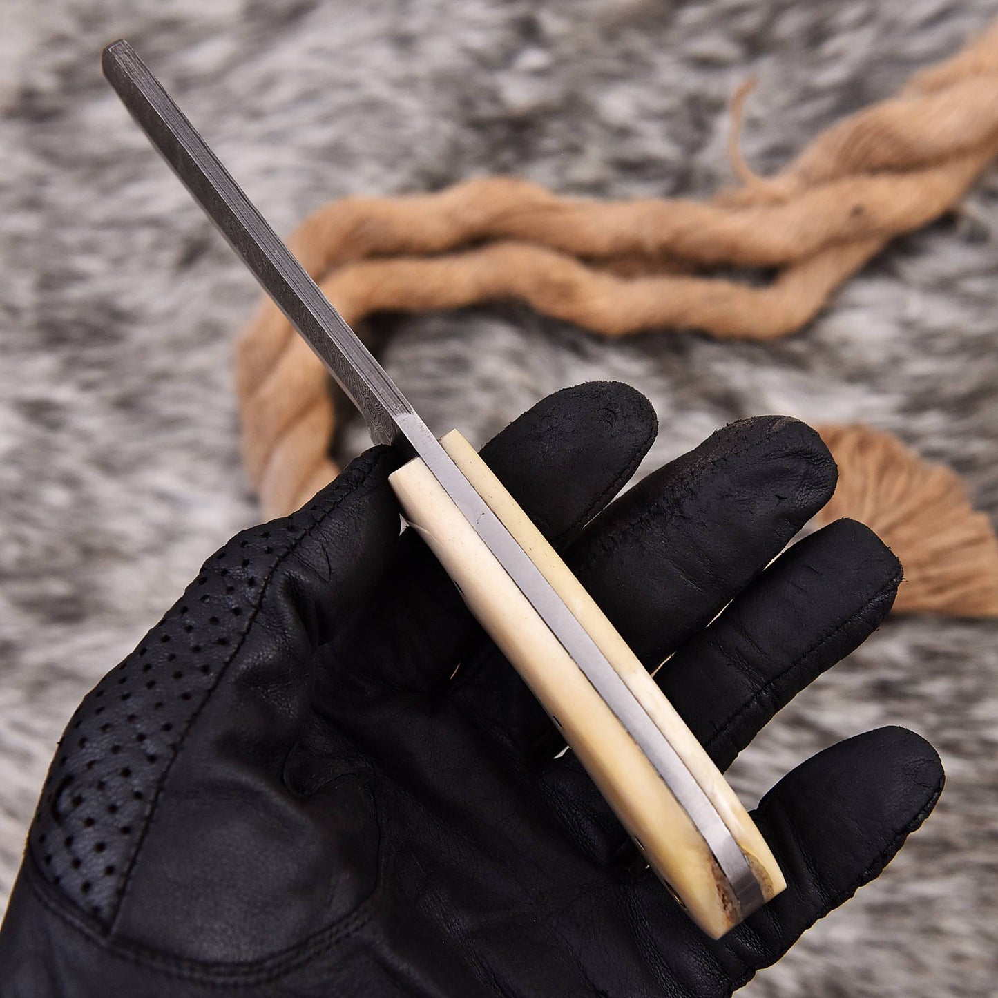 Bull Cutter Knife, Cowboy Knife, Hunting Knife, Sharp Blades, Bull Cutter with Pancake Design Leather Cover.