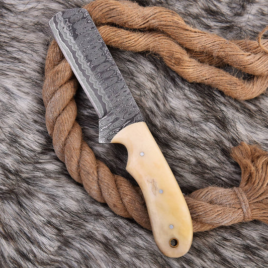 Bull Cutter Knife, Cowboy Knife, Hunting Knife, Sharp Blades, Bull Cutter with Pancake Design Leather Cover.