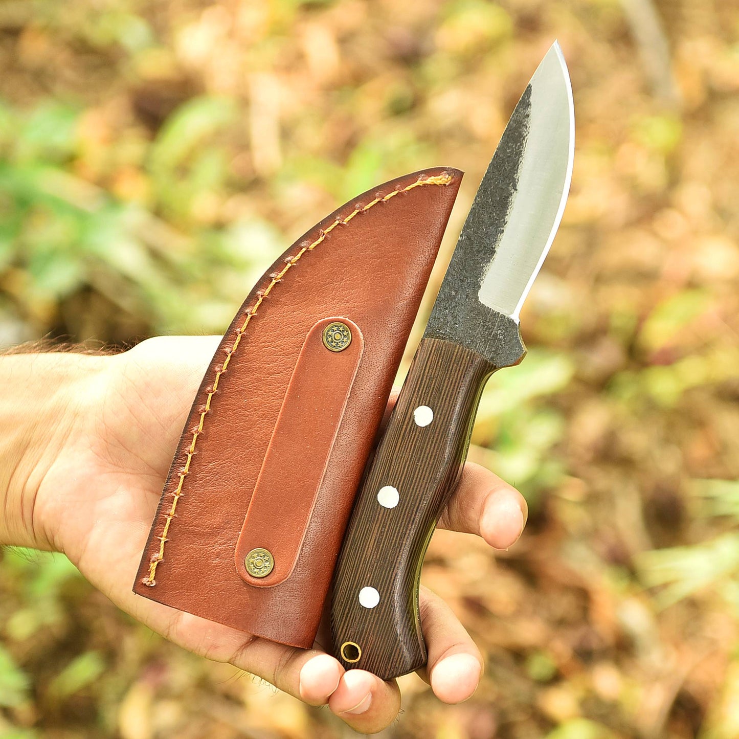 Bull Cutter Knife, Carbon Steel Blade, Cowboy Knife with Pancake Design Leather Cover.