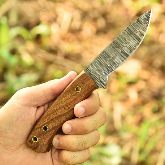 Fixed Blade Knife | Bush-Craft Knife | Damascus Blade | Comes With Leather Cover