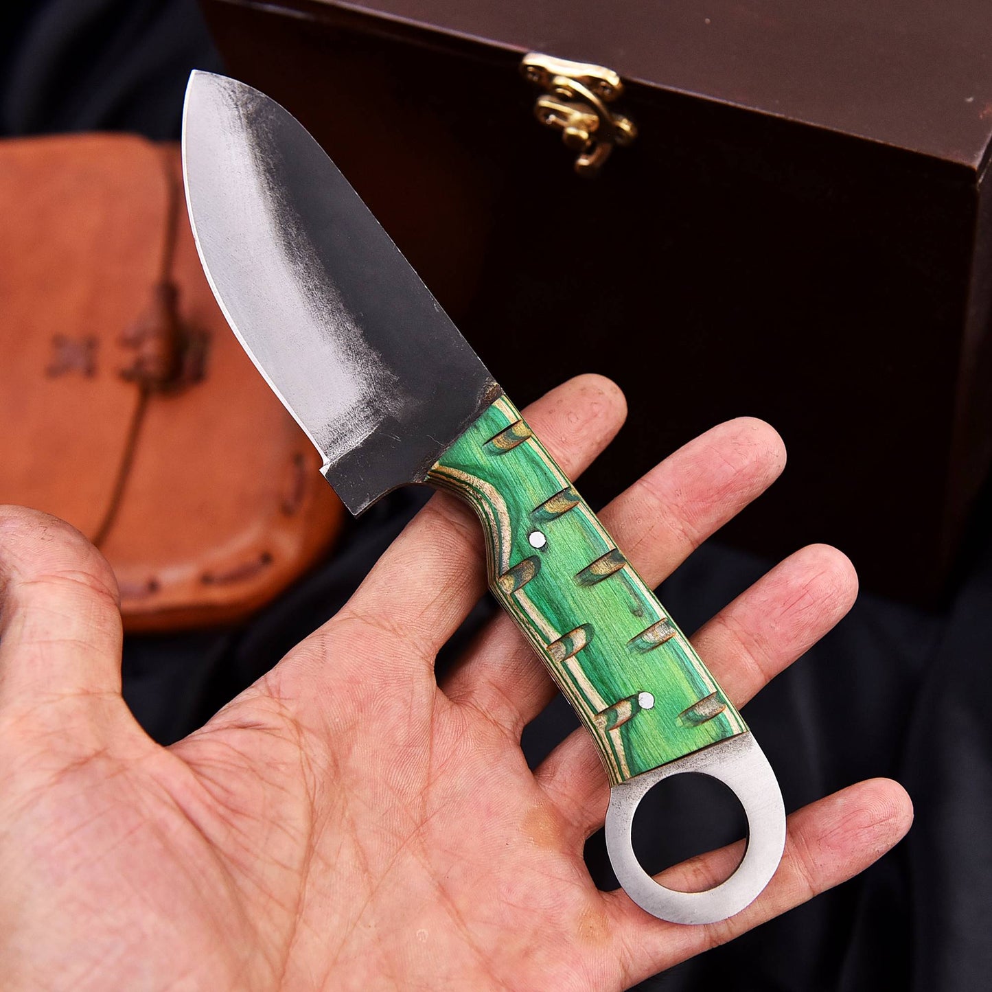 Steel Hunting Knife | Fixed Blade Knife | Ring Finger-Support | Comes with Leather Cover