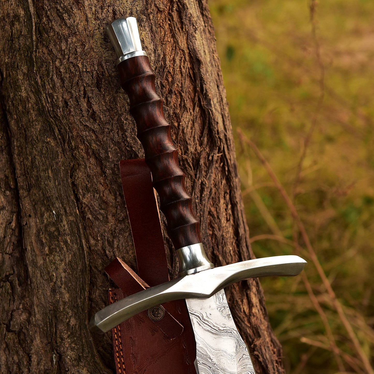 Damascus Sword, Viking Sword. Eye-Catching Wooden Handle. Perfect Gift