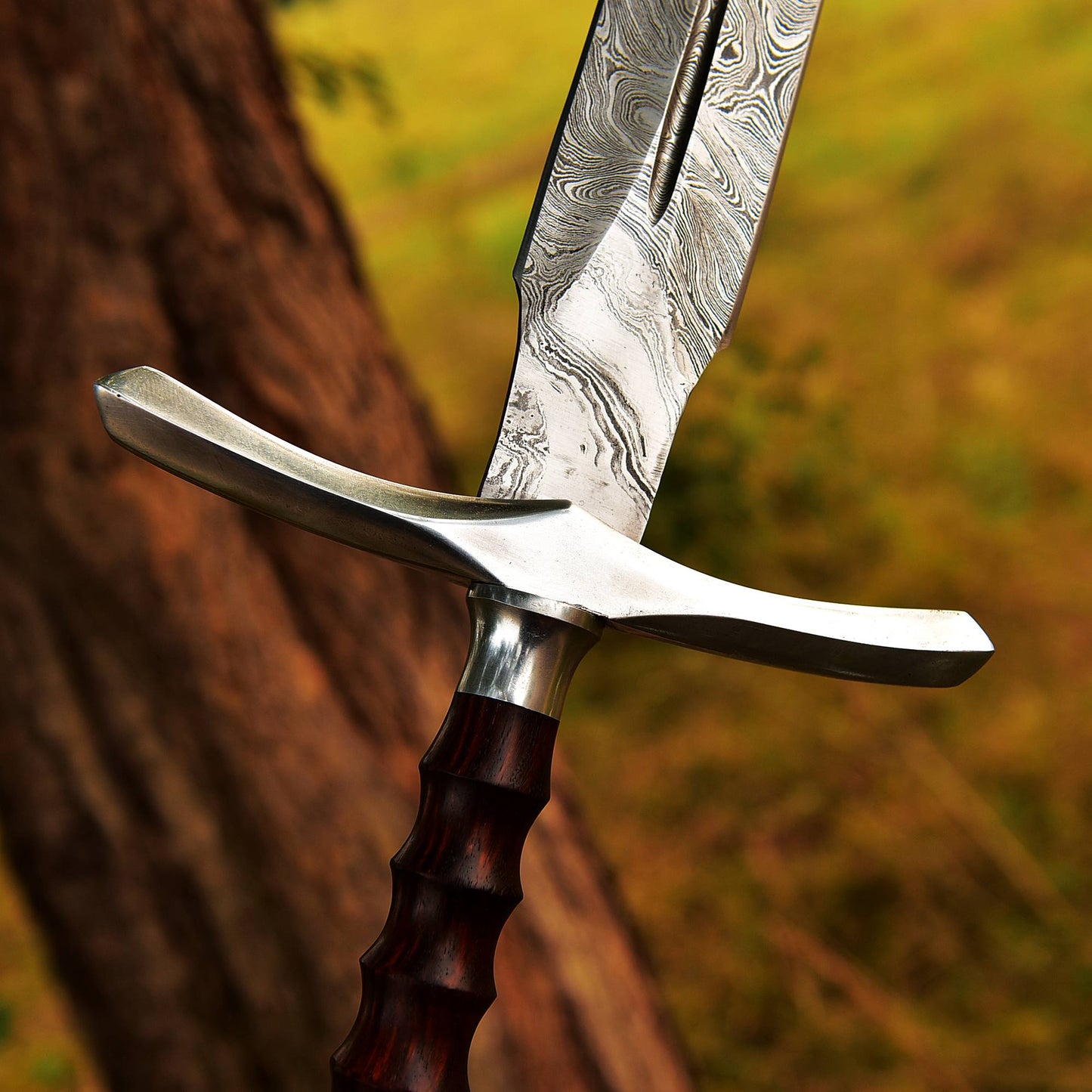 Damascus Sword, Viking Sword. Eye-Catching Wooden Handle. Perfect Gift